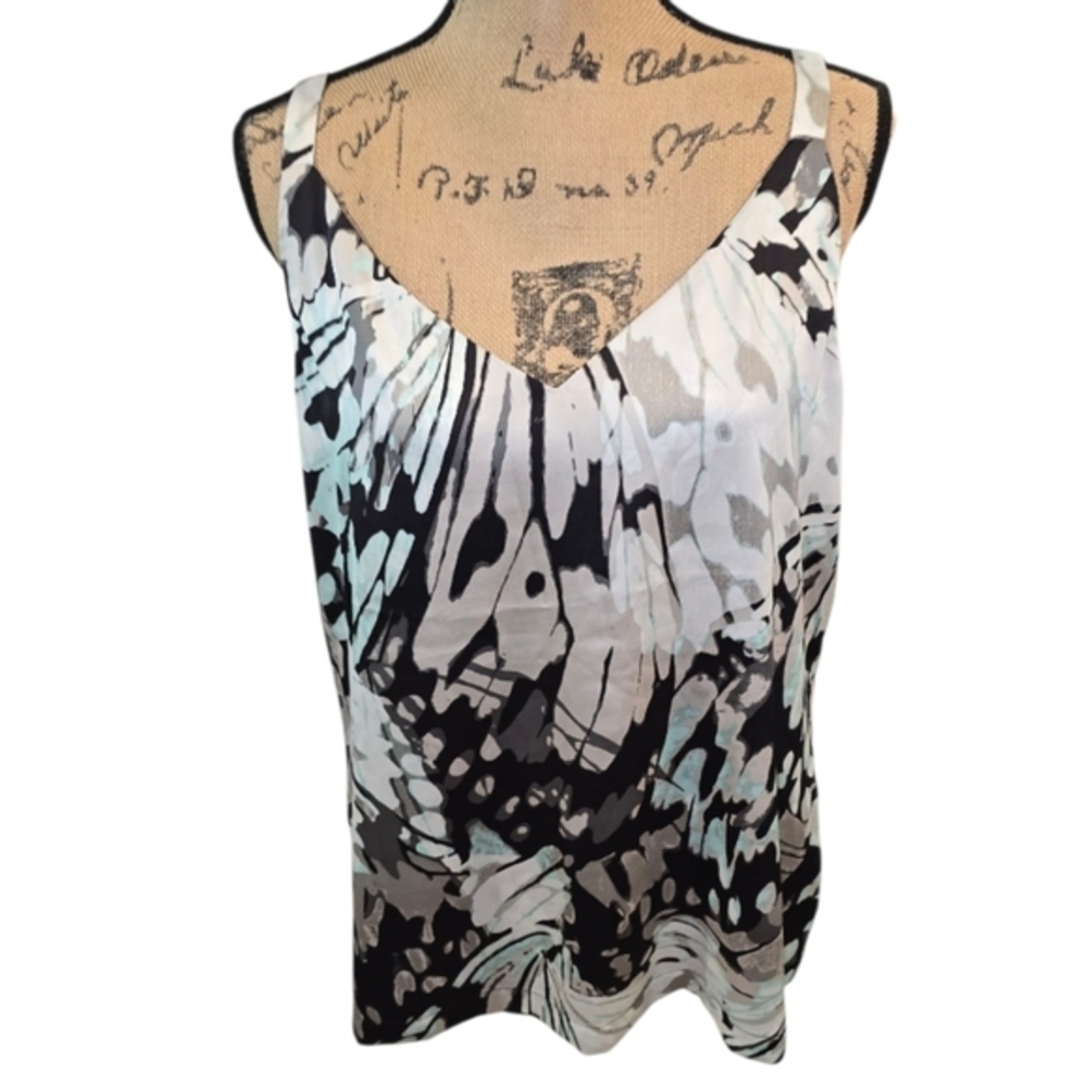 White House Black Market Black Aqua and Gray Camisole Reversible Shirt Sizeโ L